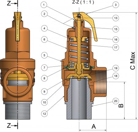 Fig 500SS High Lift Safety Valve Dimensional Drawing